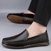 Men's Four Seasons Leather Slip-On Loafers: Easy On/Off, Soft Breathable Sole, Business Casual, Top Layer Cowhide, Flat Bottom.