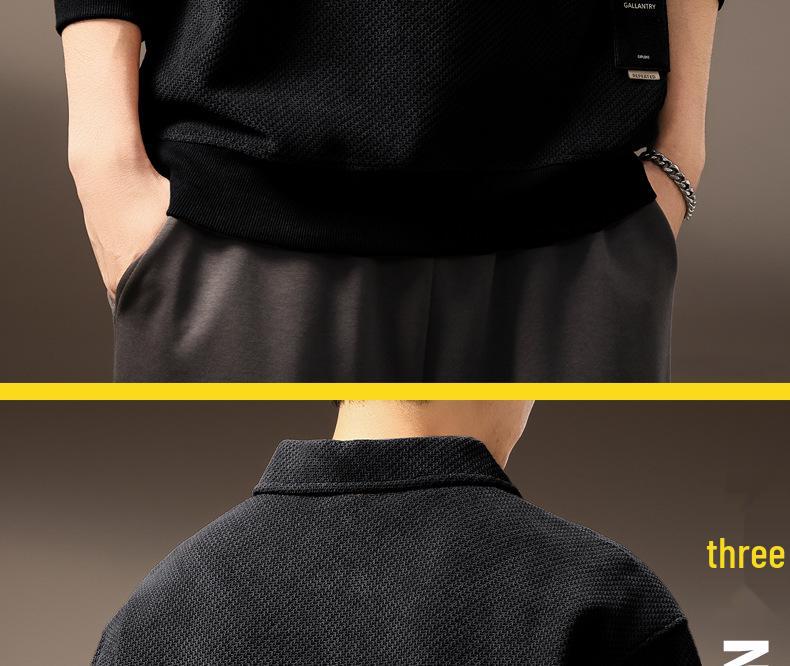 Men's High-End Half-Zip Corduroy Plush Hoodie: European Cotton, Ribbed Long Sleeve, Loose Fit, Autumn Polo Shirt.