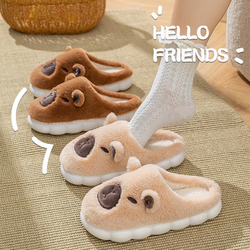 New cotton slippers women's autumn and winter plush non-slip and warm couple cute confinement shoes