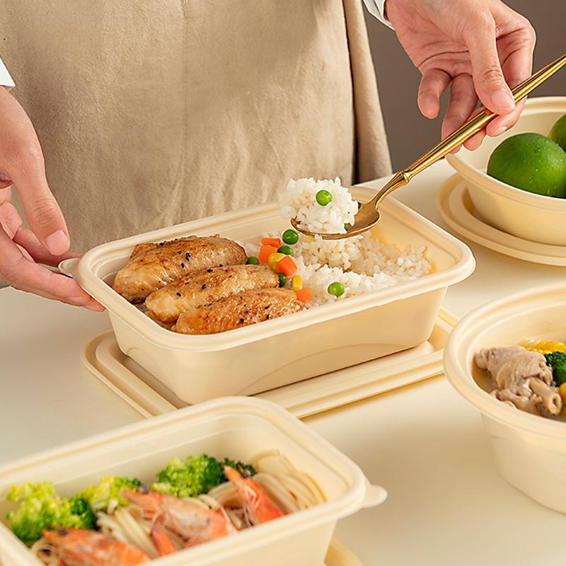20Pcs Biodegradable Food Containers with Lids, Disposable Takeout Boxes, Salad Fruit Bowls, Microwavable Freezer Safe
