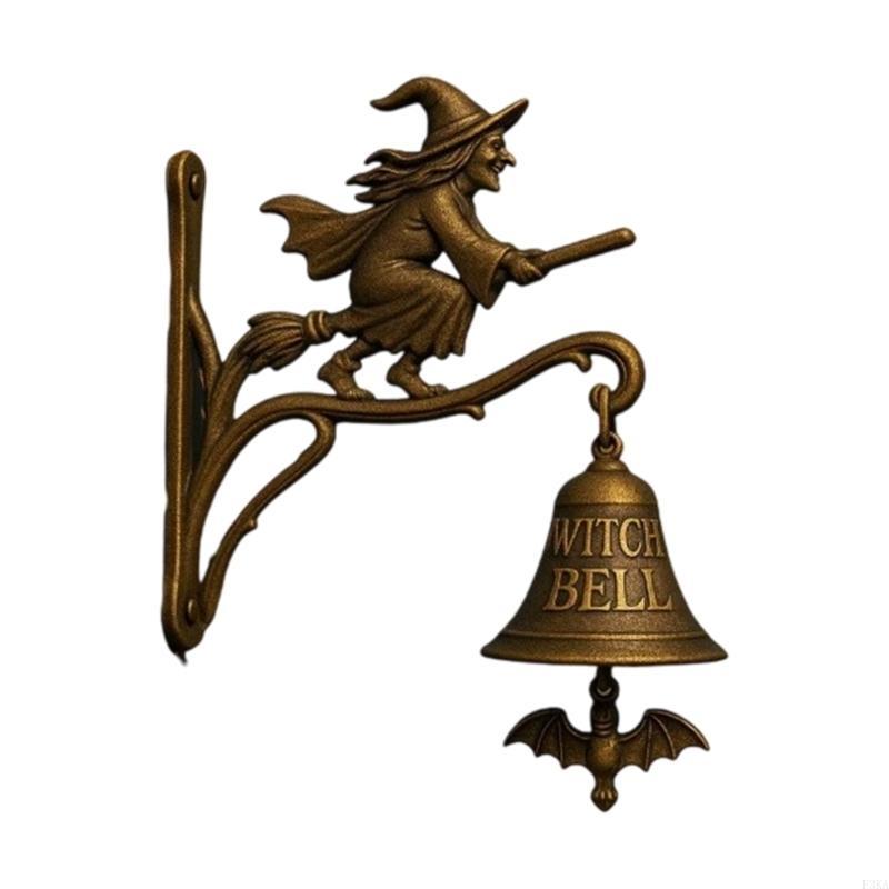 

Halloweens Gothicism Doorbells Handmade Resins Witch Sculpture Durability Metal Chimes For Easy Mount Entryway