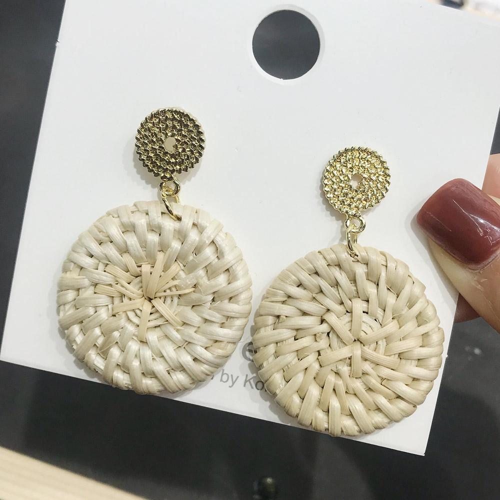 Rattan Diamant Geometrische Stroh Anhänger Ohrringe für Frauen