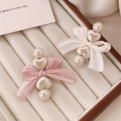 2 Stück/Set Kinder Haarklammer mit Imitation Perlen für Mädchen Süße Rosa Schleife Seitenpony Klammer Haarnadeln Koreanische Mädchen Schleifen Spangen Baby Zubehör