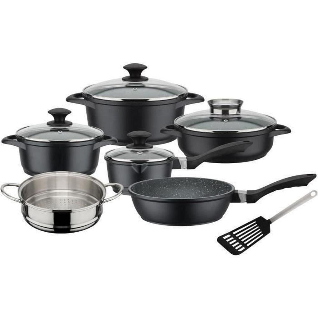 Batterie de cuisine 10 pcs - GSW - GOURMET GRANIT - Fonte d'aluminium - compatible Induction