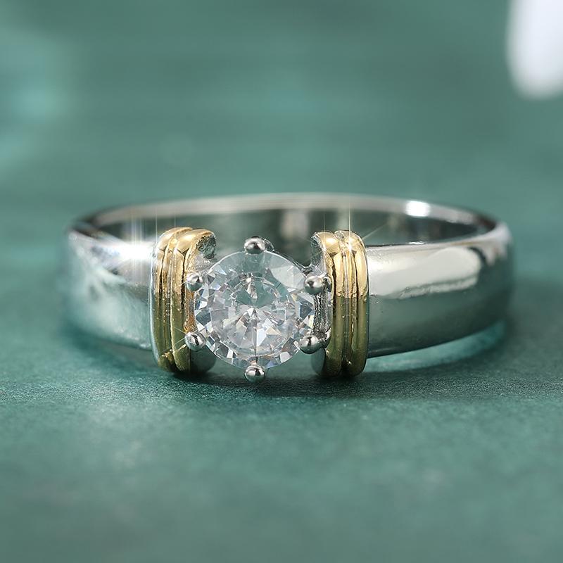 Classic Fashion Couple Sparkling Synthetic Zirconia Silvery Plated Ring Romantic Wedding Anniversary Vintage Jewelry Accessories 6&Silver Plated