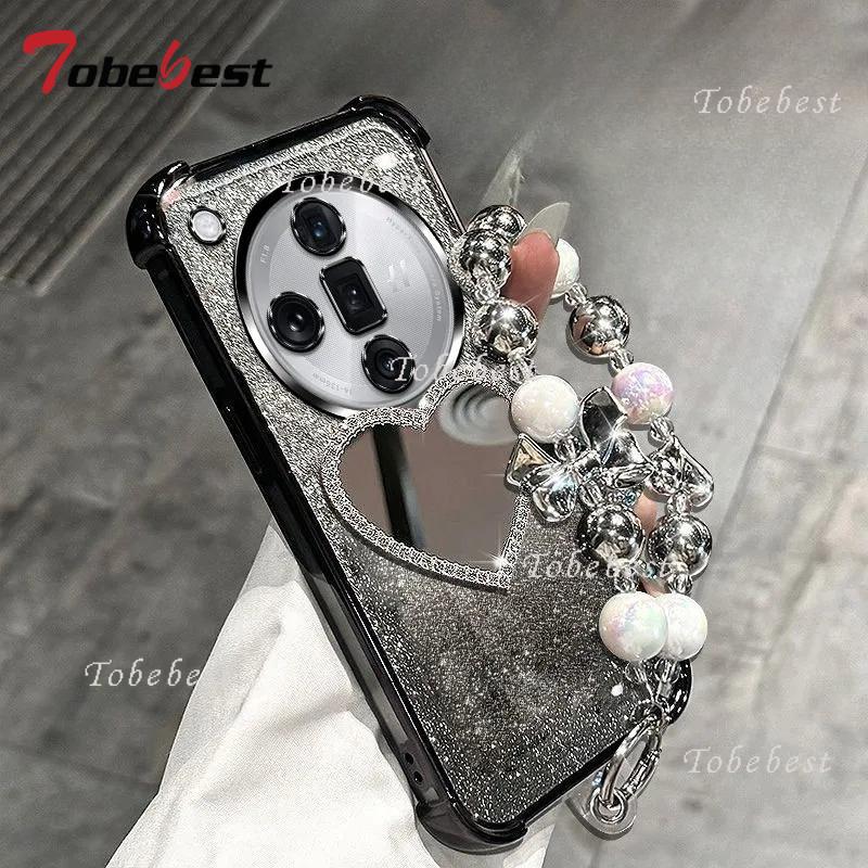 Glitter Plating Love Mirror Bracelet Case for OPPO Find X8 Pro X8S Plus X7 Ultra Shockproof Silicone Cover