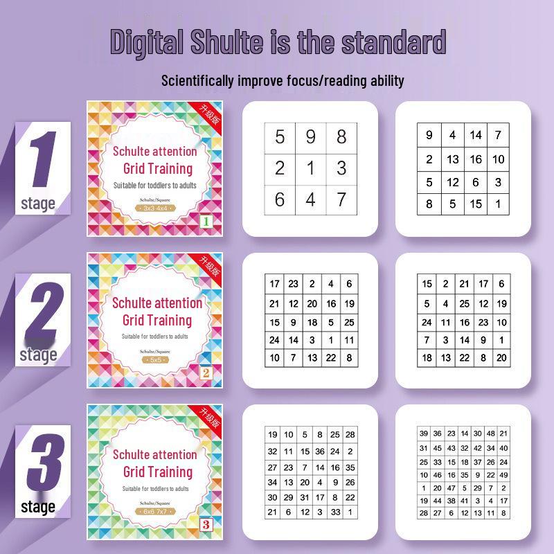 Schulte Grid Student Training Set: Number Tables & Educational Cards for Concentration Development