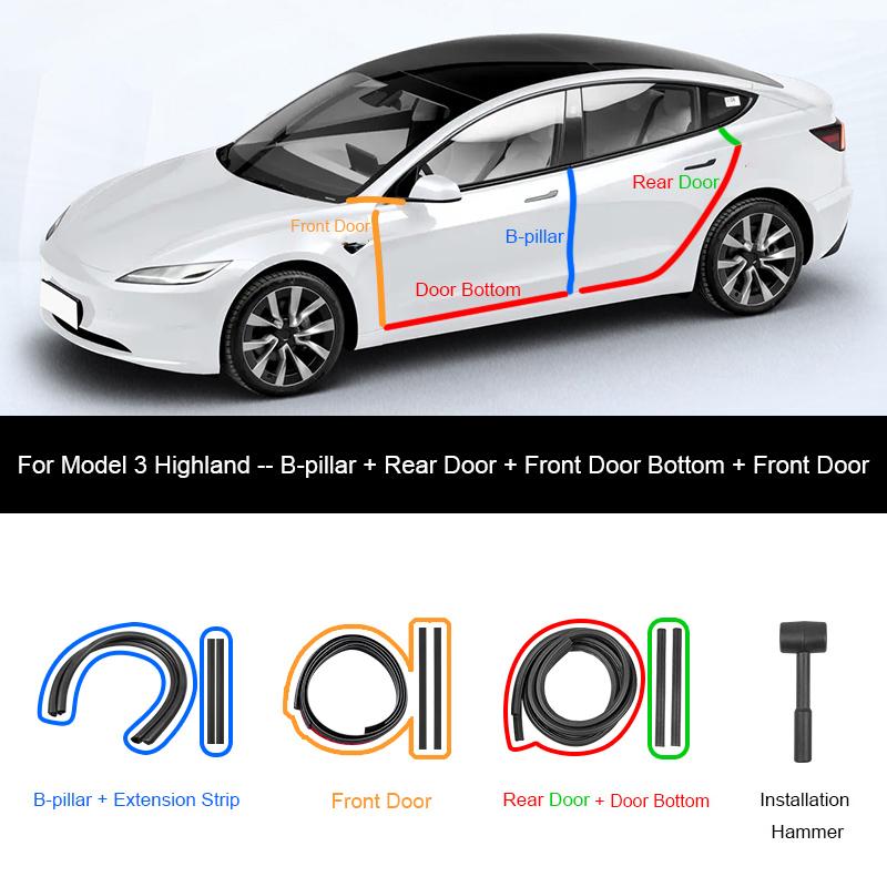 For Tesla Model Y Juniper Door Seal Strip Soundproof Rubber Weatherstrip for Model 3 Highland B-Pillar Sealing Noise Reduction