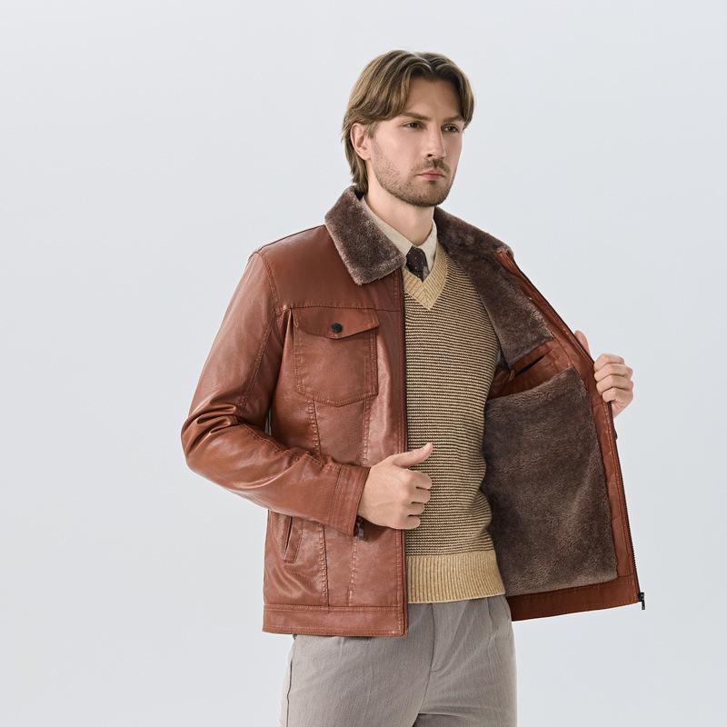

Leather Jacket Men s Fur One-piece Thick Velvet Leather Jacket Fashionable Light Business Casual Square Neck Leather Jacket Men XXXXL