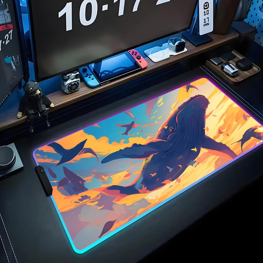 Flying Whale Mouse Pad RGB Gaming Mousepad Big LED Pad PC Desk Mat Luminous Mouse Pad Large Keyboard Mats Table Rug With Backlit