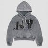 Retro 3D Printed NY Letter Hooded Sweater, Street Trendy Brand Loose Fashion Design Top