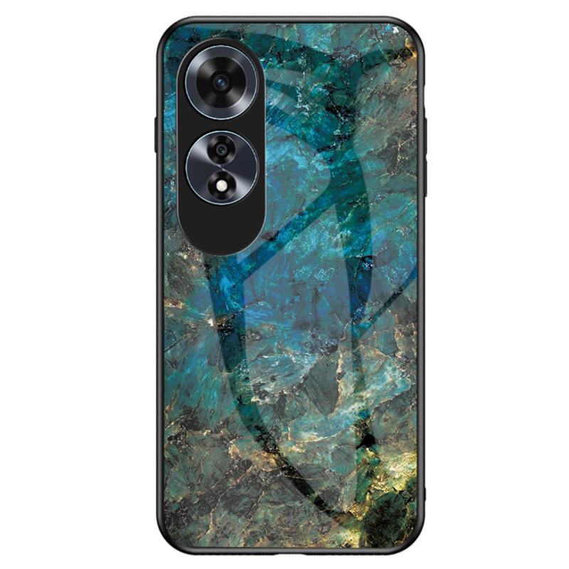 

For Oppo A60 4G Case TPU Frame Tempered Glass+PC Back Cover Marble Pattern Emerald Marble