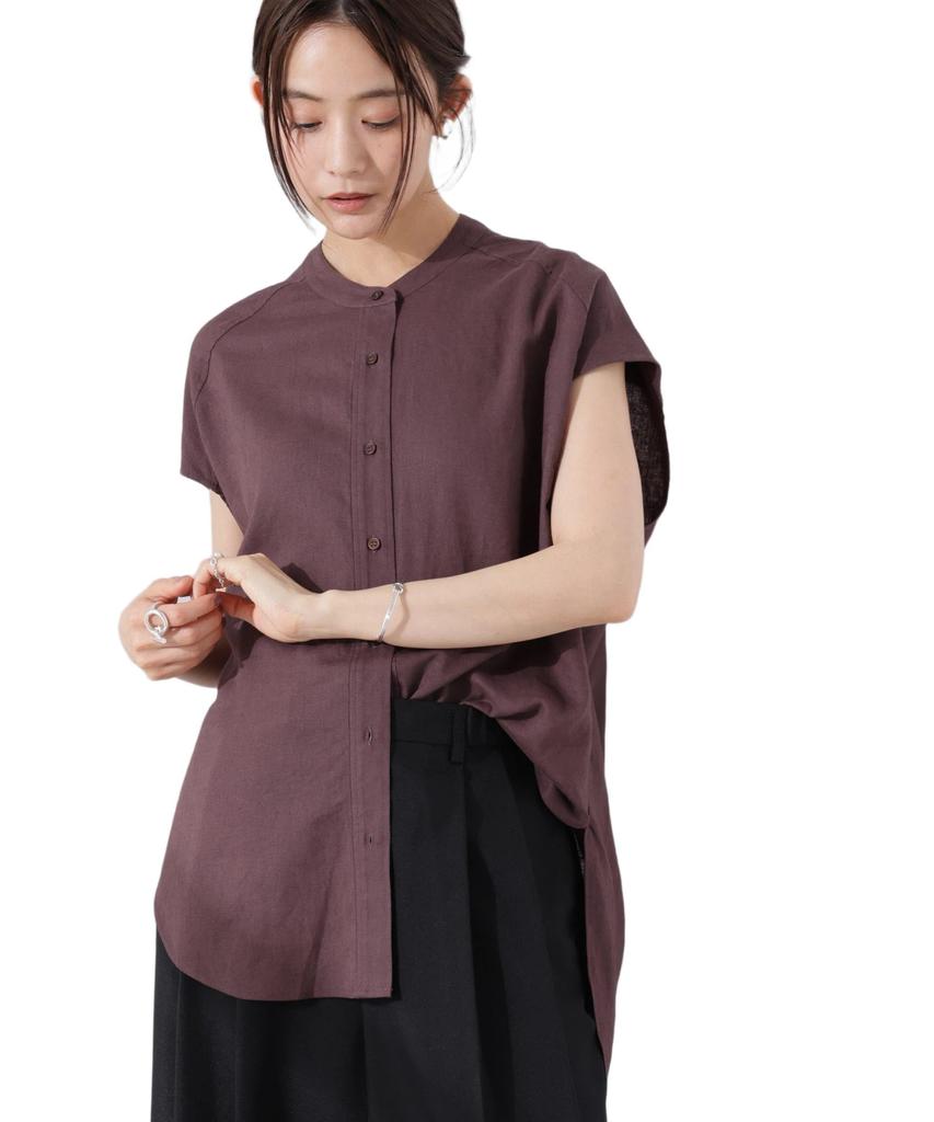 Nano Universe Linen French Sleeve F Anti-Smell Shirt, Women's, 050, Brown, 673-5121302