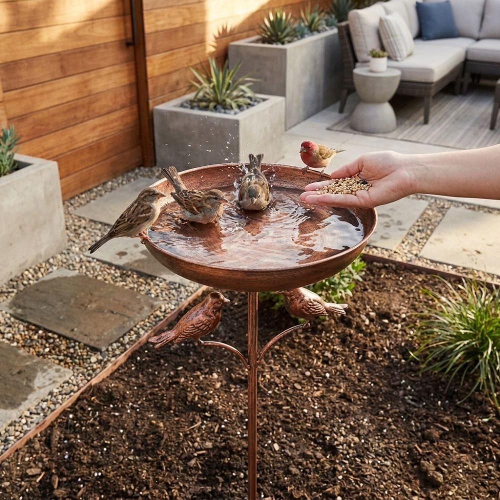 Rustproof Metal Freestanding Birdbath 5 Claw Ground Plug Bird Feeding Station Lawn Backyard