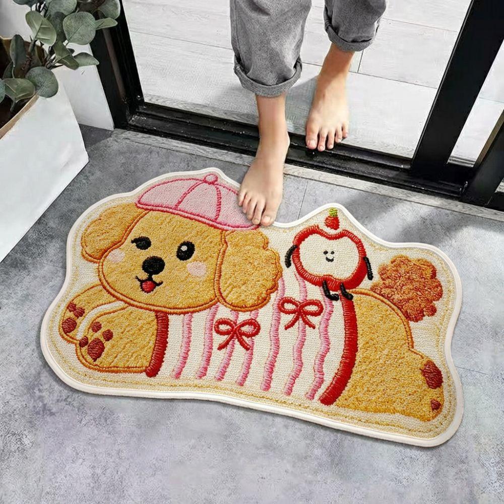 Cute Polka Dot Dog Puppy Doormat Multiple Sizes Non-slip Bathroom Carpet Water-absorbing Antifouling Bedroom Door Rug Home Decor