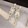 French Pearl Flower Fringed Earrings Light Luxury High-End Stud Earrings Fashion Versatile Niche Temperament Long Earrings Women