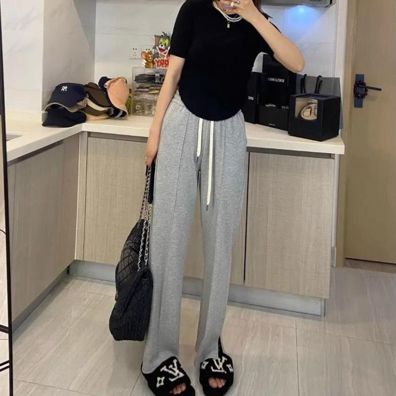 Petite Women Wear Split Sporty Casual Sweatpants for Spring and Autumn, Loose and Slimming Straight-leg Wide-leg Pants
