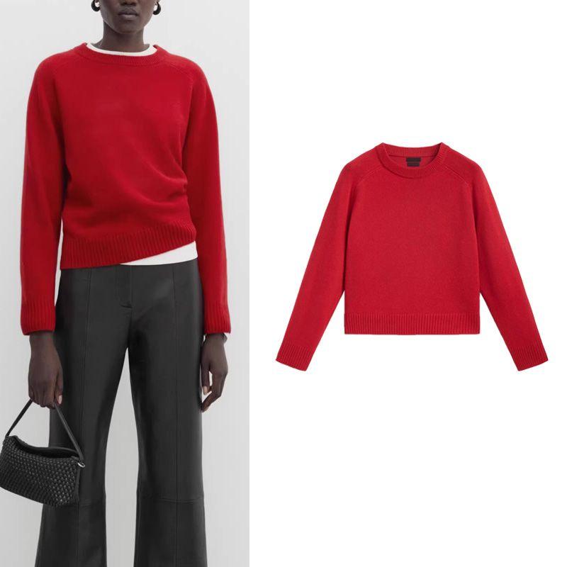 MD Fall and Winter New Arrival Red Underwear Sweater Commute Leisure Minimalist Wool Blend Knitwear 5629549