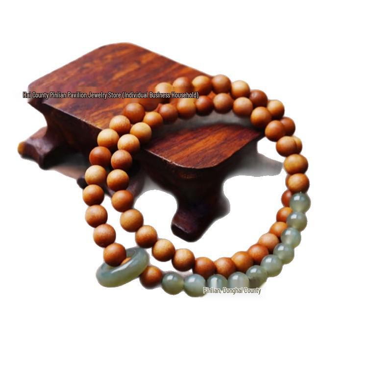 

Браслет с двойным кольцом из зеленого сандала Утай и нефрита Хэтянь