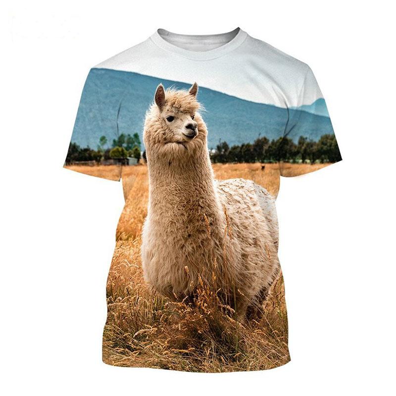 3D Cute Alpaca Print T-Shirt for Boys, Children's Animal Pattern Casual Short Sleeve Round Neck Summer Top