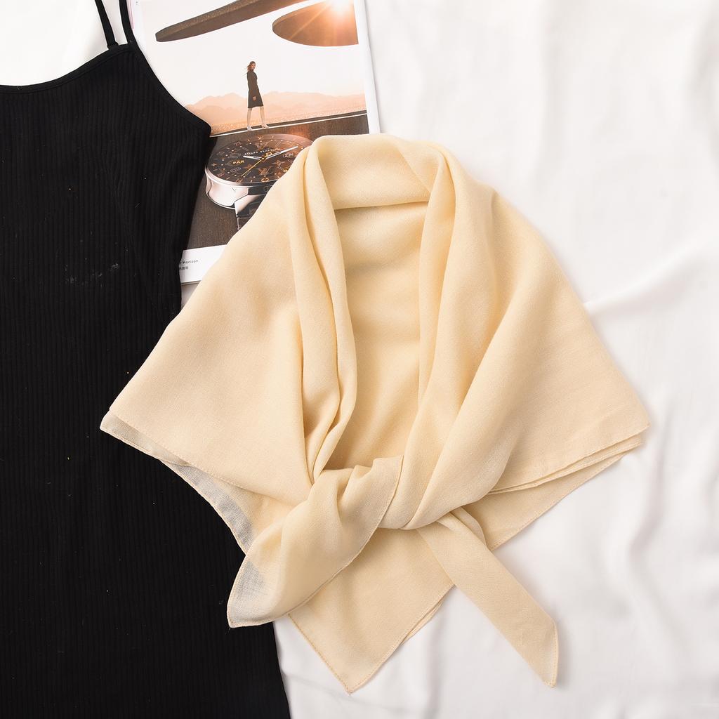 Head Scarf Solid Color Versatile Silk Scarf Women's Summer Air-conditioned Room with Cotton and Linen Shawl Simple Temperament Scarf