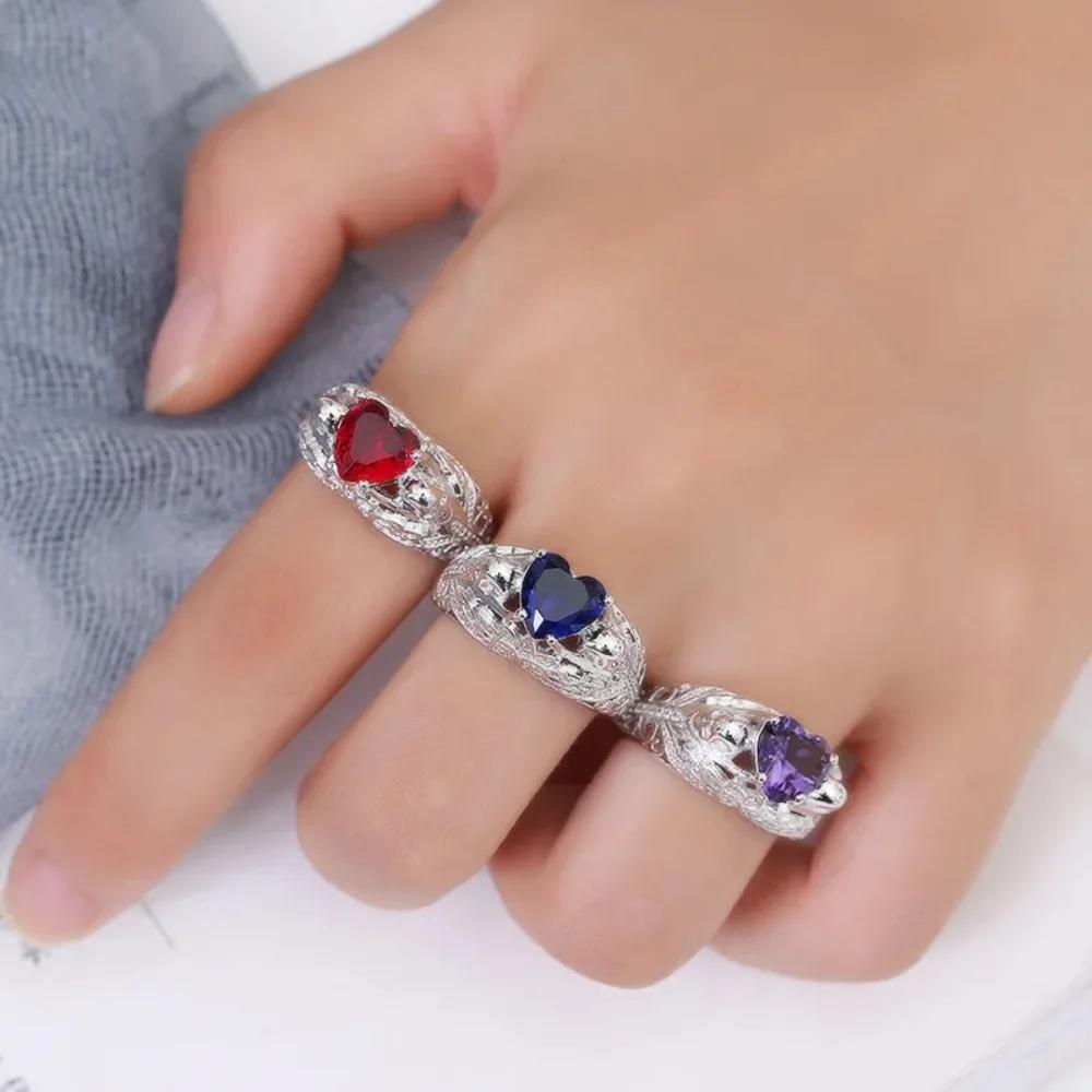 Gothic Skull Ring Blue Cubic Zirconia Crystal Punk Women's Jewelry Gift