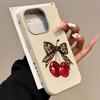 Vintage Leopard Print Bow And Cherry Phone Case For iPhone 17 16 15 14 13 12 11 Pro Max 17 Air 14 15 Plus Shockproof Soft Cover