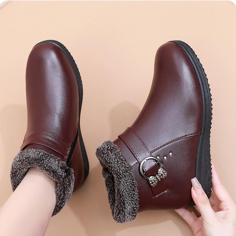 Middle-aged Snow Boots Women's Fashion Winter Warm Short Plush Lined Cotton Shoe
