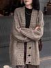 Autumn Winter V-Neck Pure Wool Mid-Length Women's Cashmere Cardigan Sweater