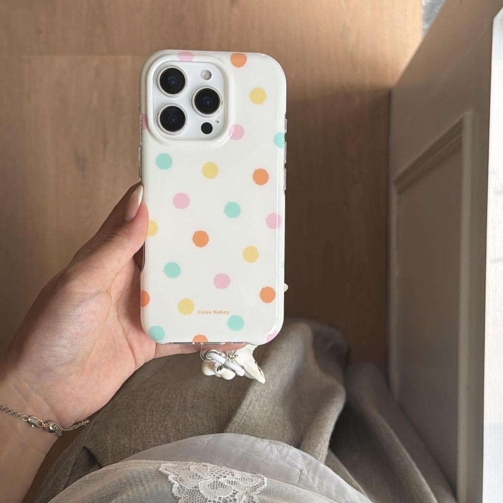 Korean Fresh Plaid Polka Dot Case for iPhone 15/16/17 Pro Max