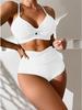 2026 European & American Solid Color High Waist Split Bikini Swimsuit