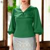 Blusa informal de mujer con cuello en V, color liso, manga 3/4