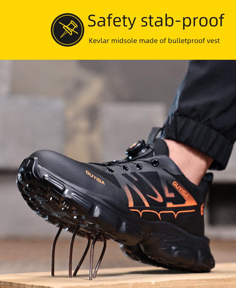 Přeshraniční otočné knoflíkové lehké bezpečnostní boty - Prodyšné pracovní boty bez šňůrek pro muže a ženy