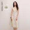 LANGZI 25 Mulberry Silk Polka Dot Halter V-Neck Sleeveless Maxi Dress