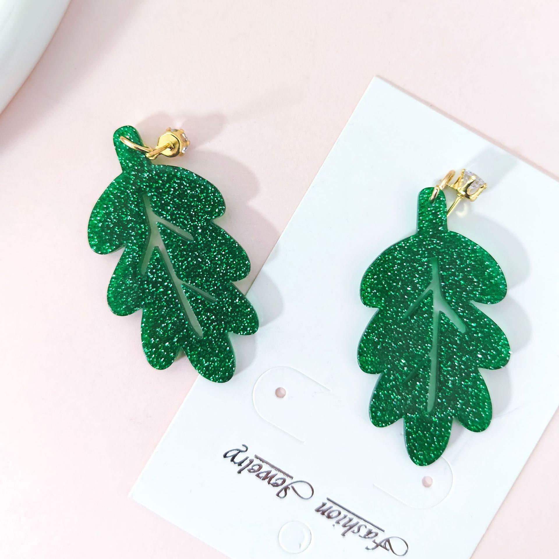 Small Fresh Shape Green Leaf Acrylic Diy Handmade Jewelry Earrings Earrings