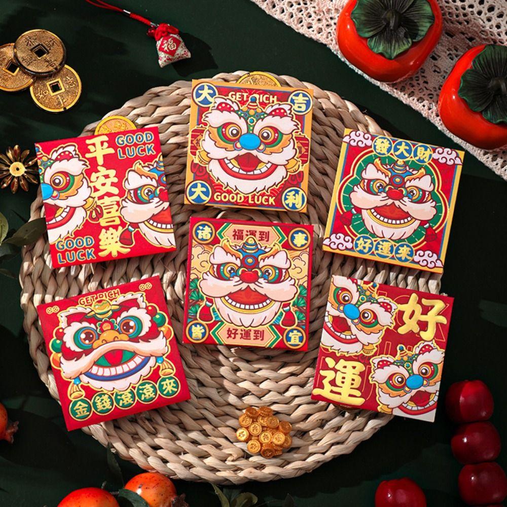 6Pcs Cartoon Lucky Red Pocket Thickened New Year Red Packet 2025 Red Envelope Bag  Spring Festival