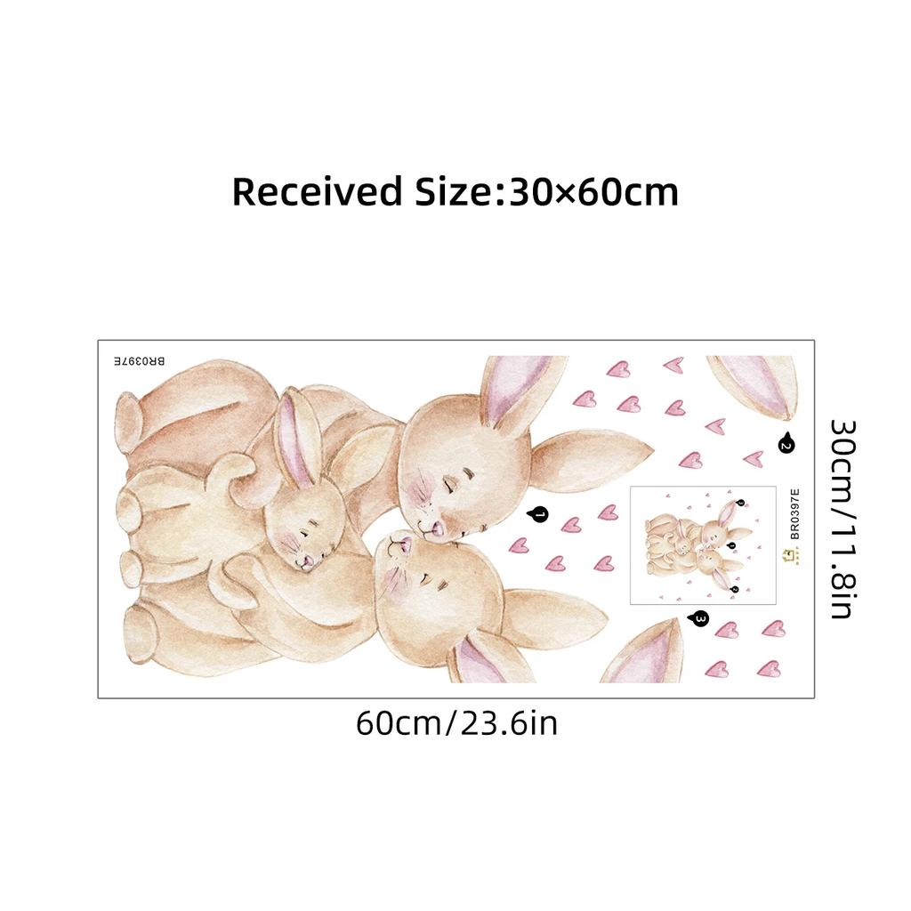 1Pc Cartoon Cute Love Heart Rabbit Wall Stickers for Kids Room Decor Baby Room Decoration Child Living Room Wall Decals DIY