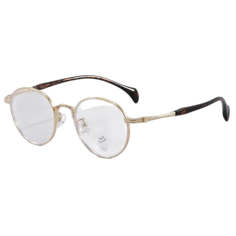 2026 Men's Artistic Japanese Retro Round Metal Glasses Frame with Engraved Floral Pattern