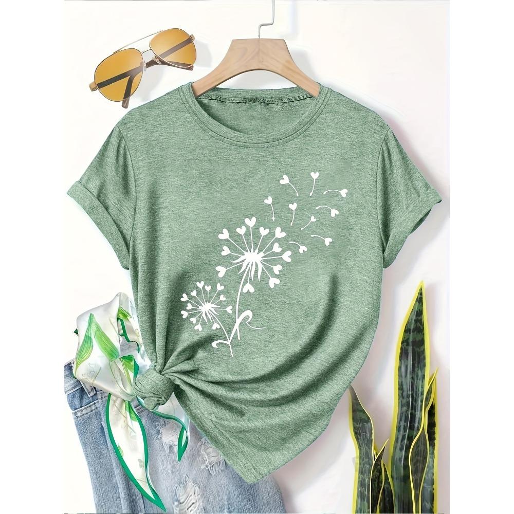 Dandelion Birds Women's Tee - Delicate Graphic, Casual Teal Top