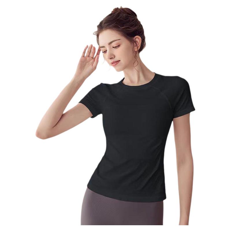 Women's Quick-Dry Yoga Top - Round Neck, Tight Fit, Short Sleeve, Breathable for Running & Fitness