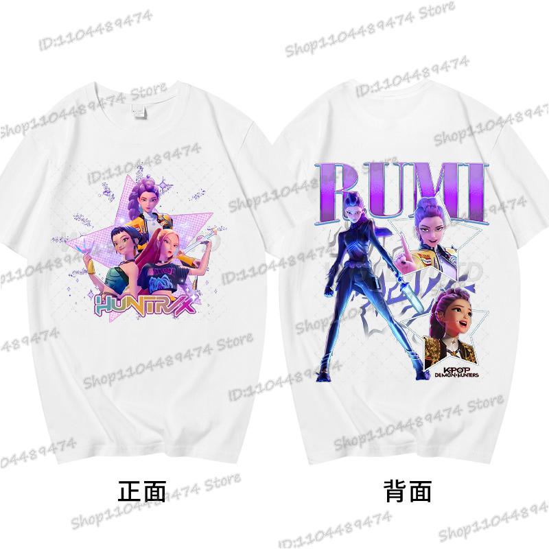 Anime KPop Demon Hunters Cotton Tshirts Graphic Hip Hop Vintage T Shirt Men Women Harajuku Rumi Zoey Miba KPop Movie Tshirt