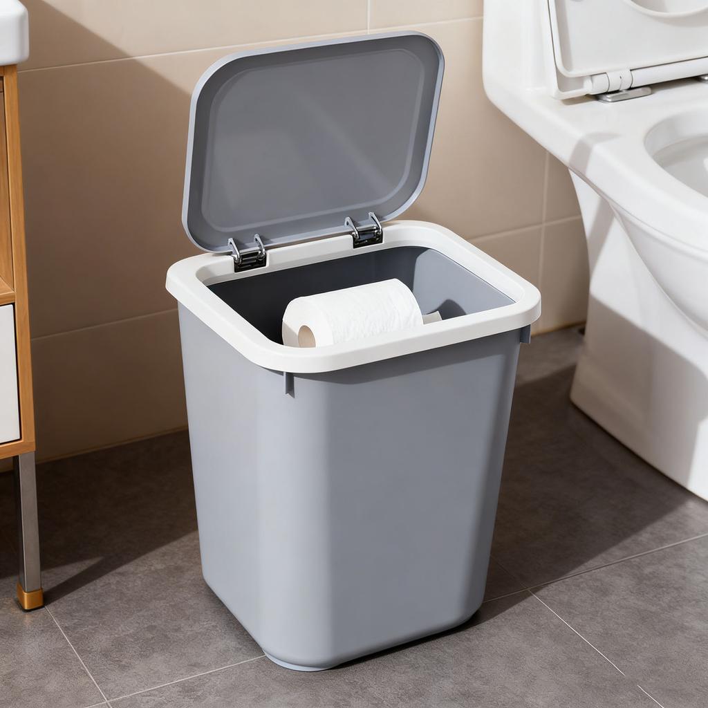 Lid Type Trash Can, Large-capacity Plastic Trash Can For Household Toilets, Living Rooms, Kitchens And Bedrooms.
