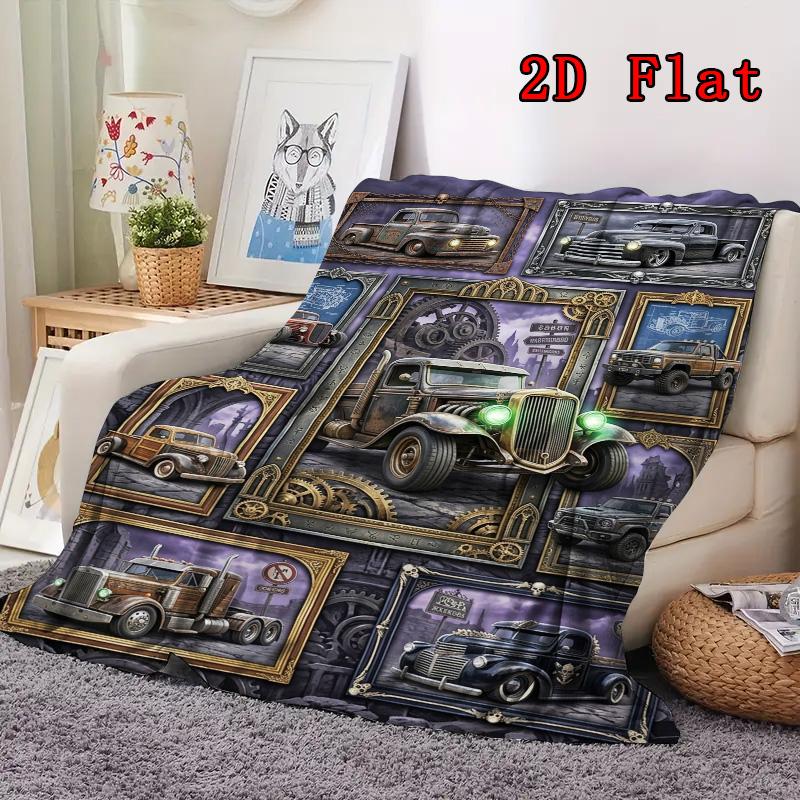 Steampunk Truck Gallery 2D Flat Pattern Flannel Blanket, High Quality All Seasons, Home Decor, Warmth and Comfort, Perfect for Christmas Gifts.