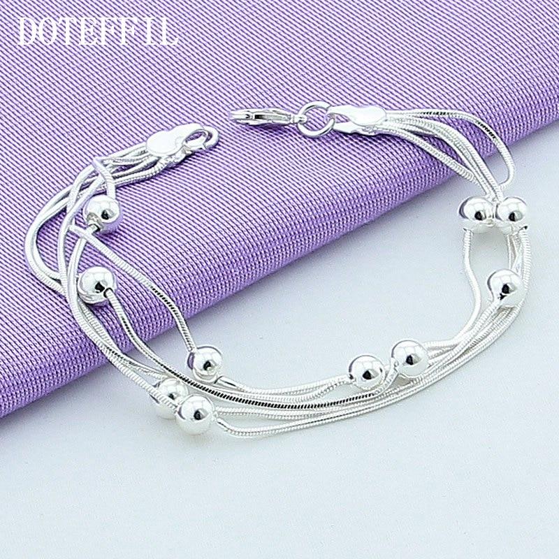 925 Sterling Silber Fünf Schlangenkette Armband Glatte Perlen Silber Armband Mode Frauen Hochzeit Verlobungsschmuck