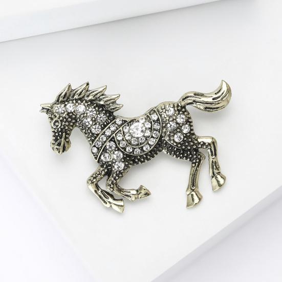 Vintage Rhinestone Horse Brooch Alloy Running Horse Lapel Pin Sweater Cardigan Coat Business Suit Decoration Men Women Clothing Accessories