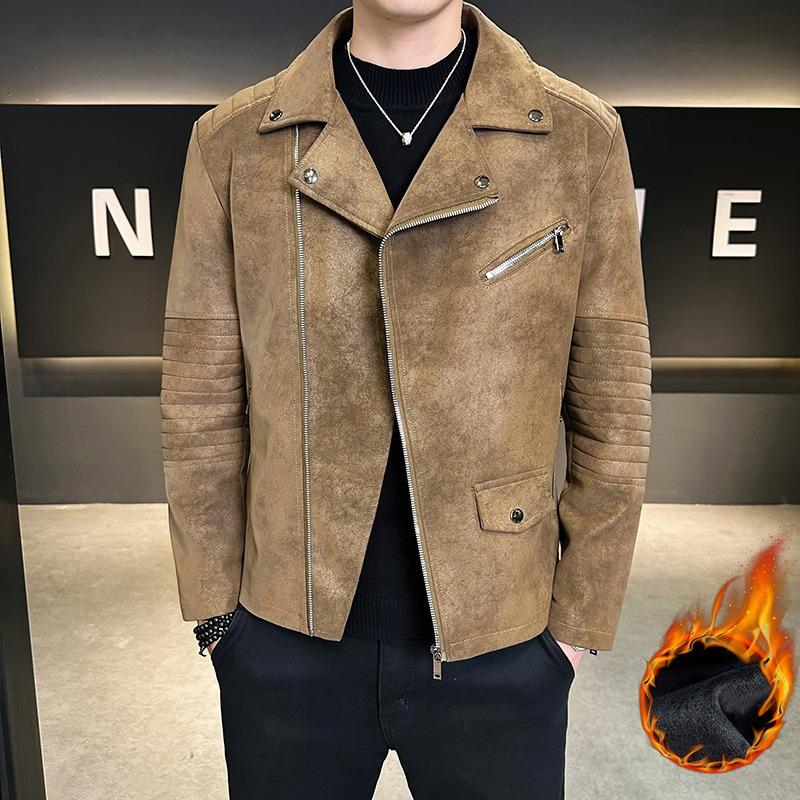 

Thickened Fleece Leather Jacket Leather Men s Leather Jacket Autumn and Winter Light Business Casual Loose Lapel Jacket Men 4XL