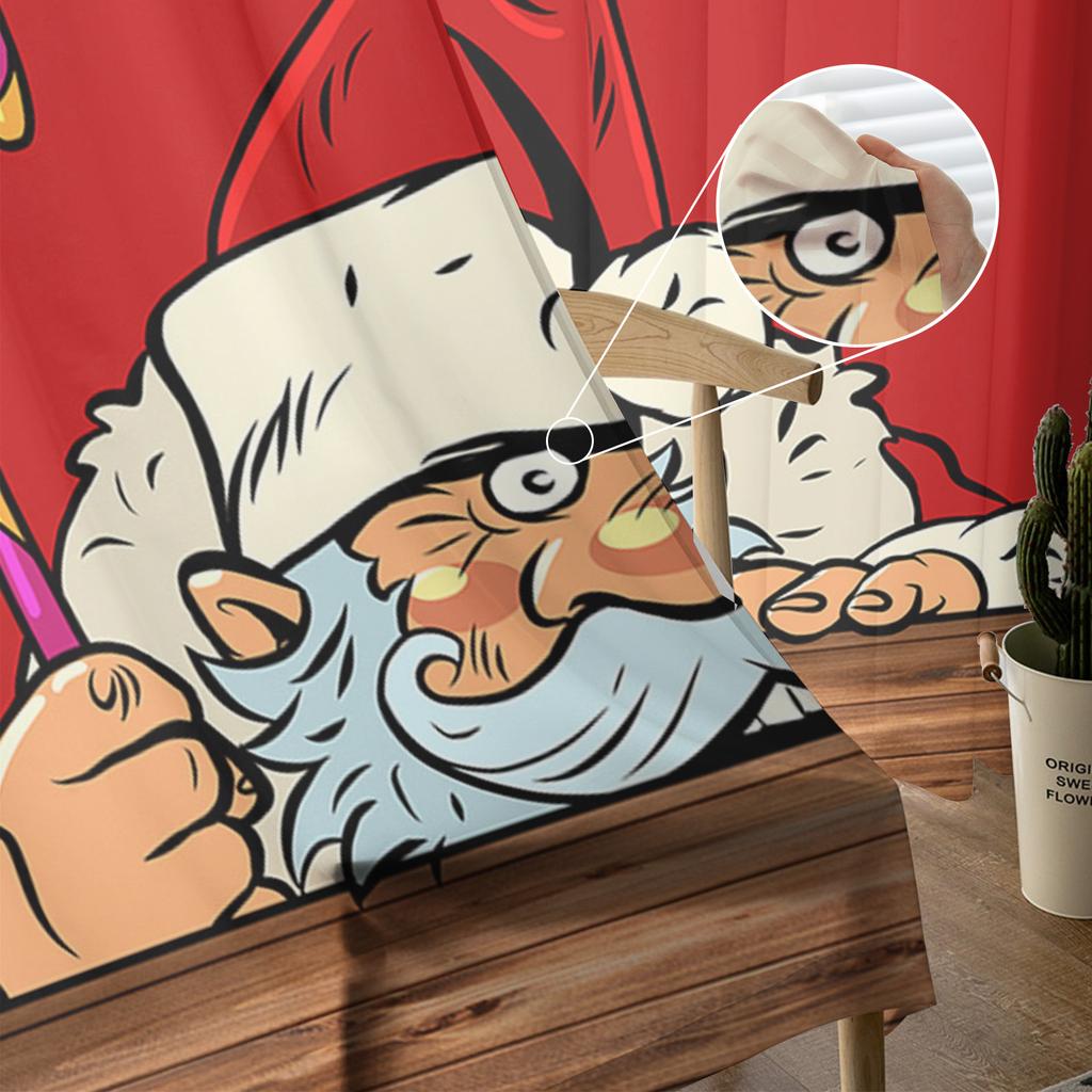 Jultomten Röda Fönster Tyll Gardiner för Vardagsrum Kök Jul Heminredning Skira Voile Gardiner