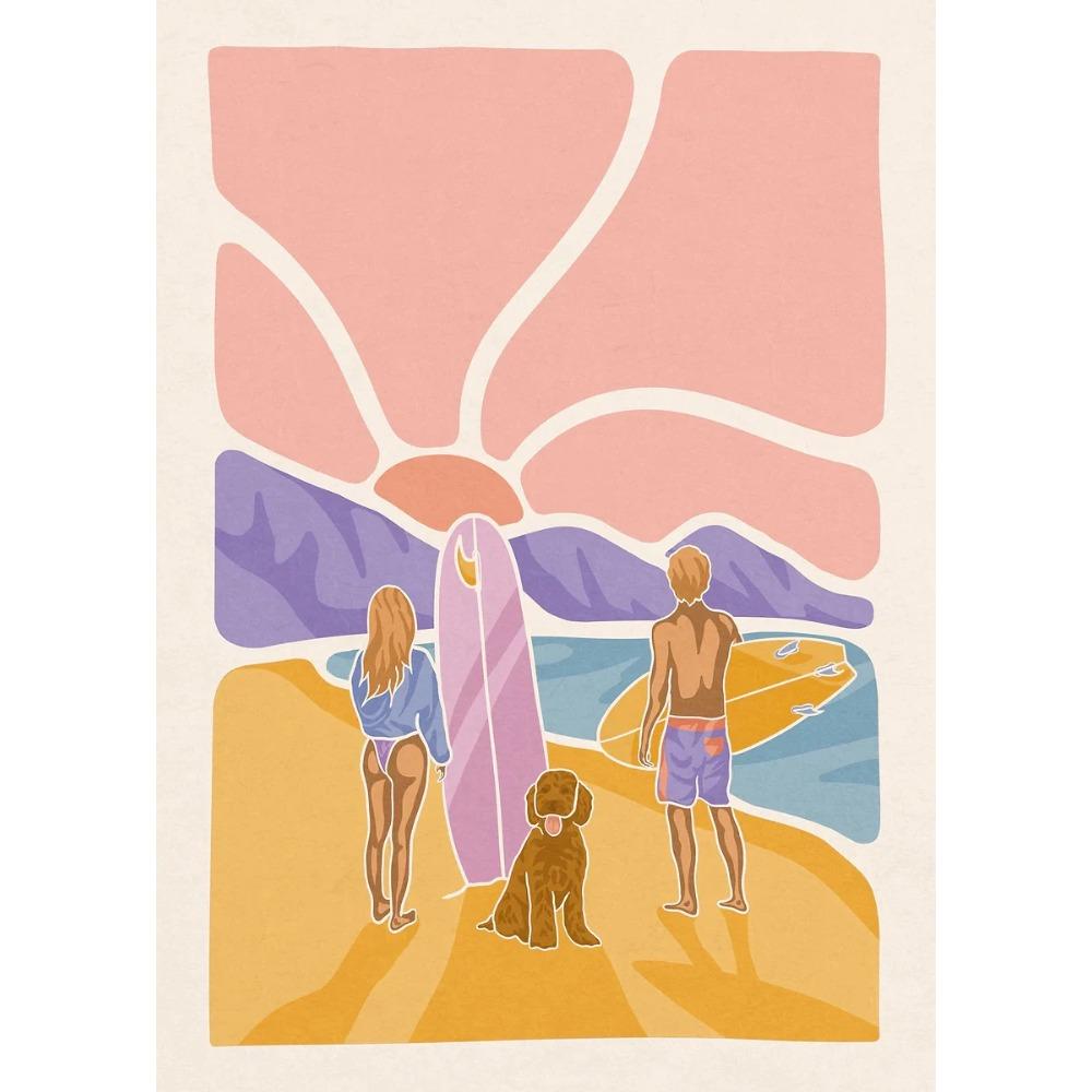 Minimalistische Surf-Mädchen Poster Meeresblick Strandhaus Drucke Leinwandbild Wandkunst Bilder Haus Sportliches Teenie-Mädchenzimmer Dekoration