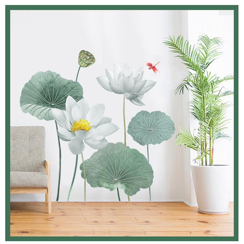 Large Lotus Flower Wall Sticker Self Adhesive Removable Wallpaper for Bedroom Living Room Sofa TV Background Wall Decoration Home Decor
