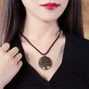 Retro Leather Rope Necklace with Wooden Alloy Pendant for Cotton and Linen Sweaters